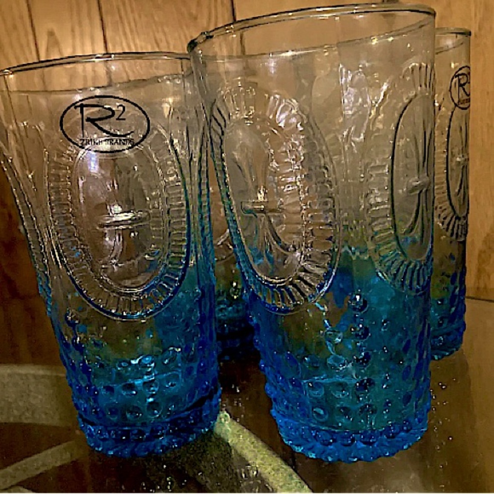 Zrike Renaissance 14 Oz Tumbler Sapphire Blue Iridescent  6” Beautiful 4 Piece